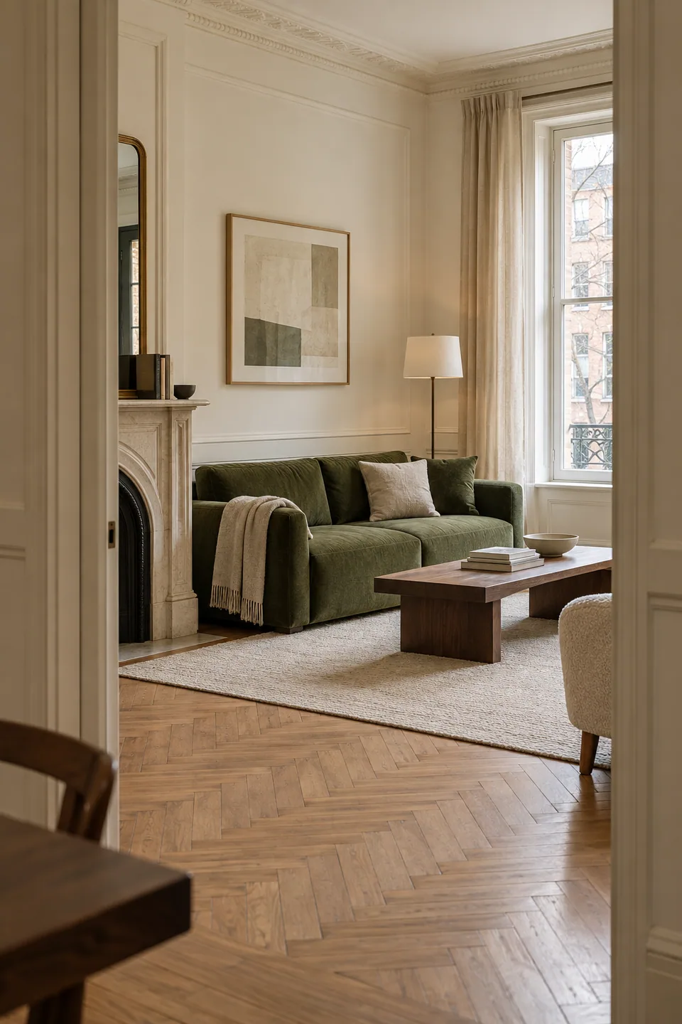 Illustrative interior: a furnished living room in natural light.